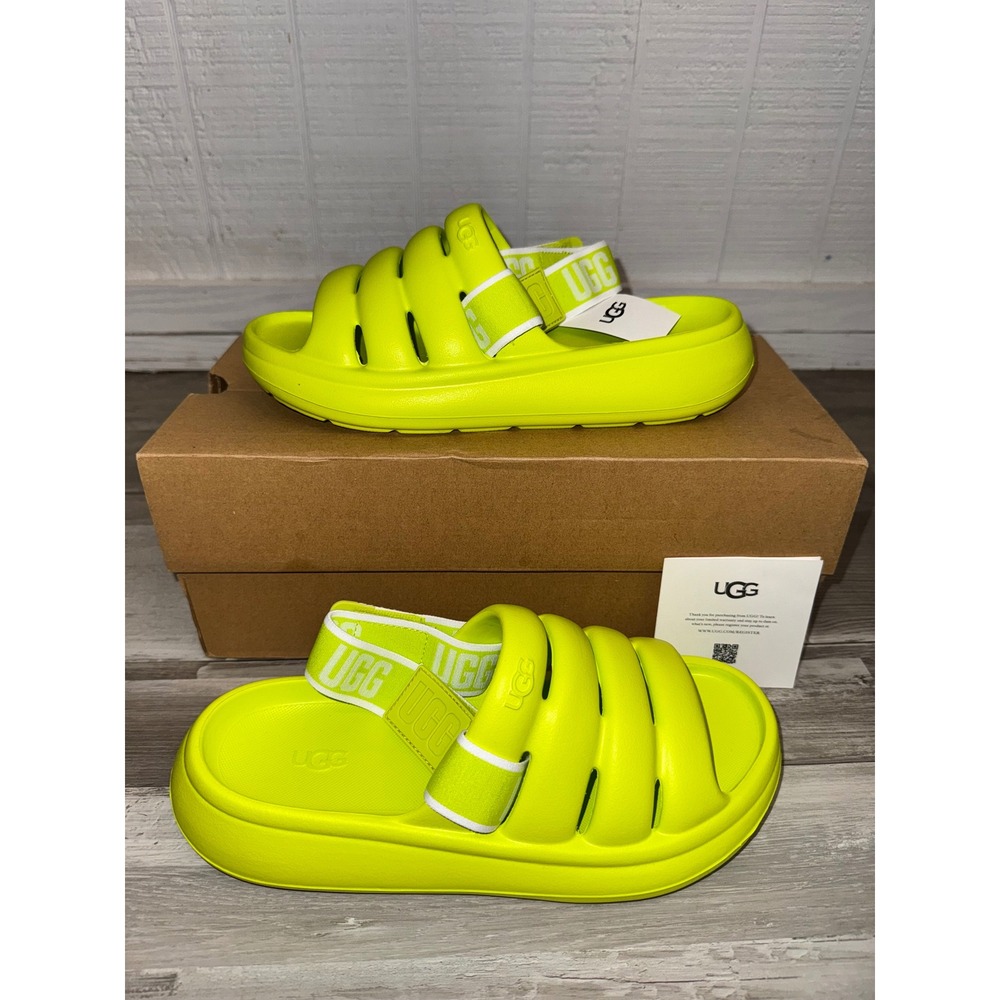 UGG Sport Yeah Sandals Women 8 Key Lime Neon Green Slingback Slide 1126811 NEW